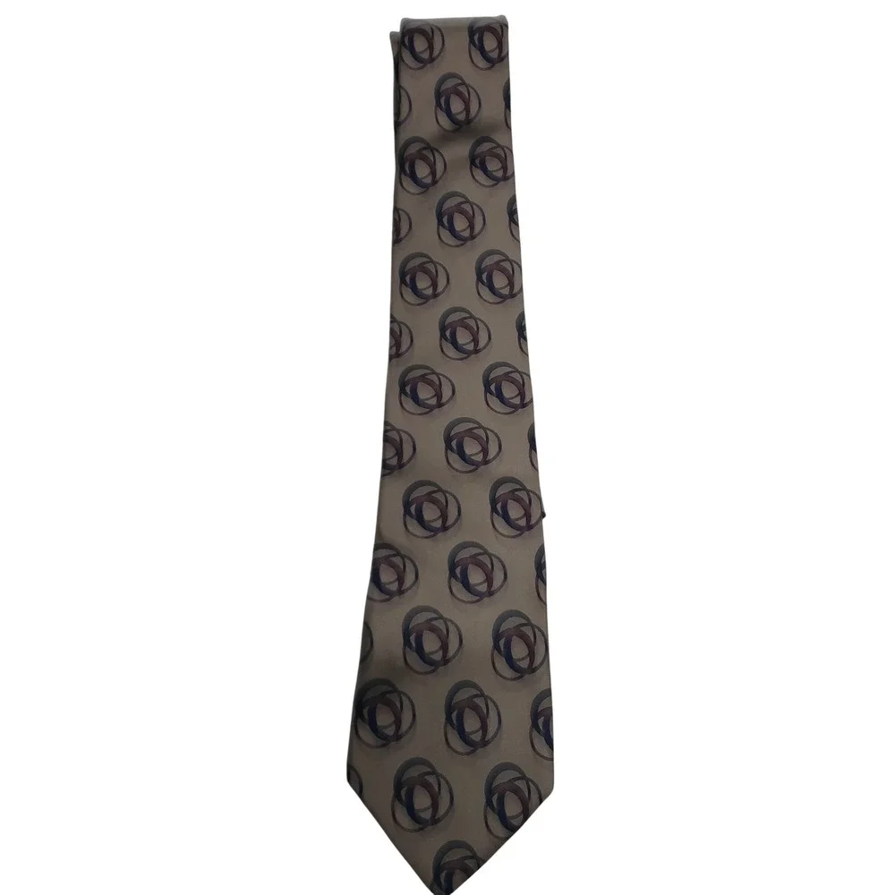 Geoffrey Beene Mens Silk‎ Tie OS Taupe Geometric Interlocking Circles